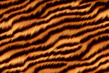A seamless pattern of soft and fluffy stripes resembling those of a cat or tiger, evoking the African safari wildlife. The pattern features realistic golden orange and brown colors, AI Generated