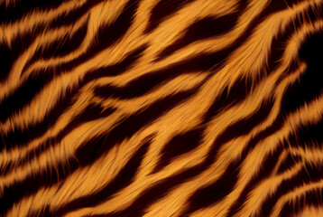 Fototapeta premium A seamless pattern of soft and fluffy stripes resembling those of a cat or tiger, evoking the African safari wildlife. The pattern features realistic golden orange and brown colors, AI Generated