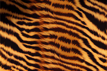 A seamless pattern of soft and fluffy stripes resembling those of a cat or tiger, evoking the African safari wildlife. The pattern features realistic golden orange and brown colors, AI Generated