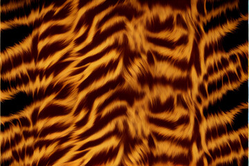 A seamless pattern of soft and fluffy stripes resembling those of a cat or tiger, evoking the African safari wildlife. The pattern features realistic golden orange and brown colors, AI Generated