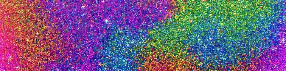 Panoramic image of polychromatic magical glitter. Full spectrum of a rainbow of colors
