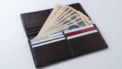 財布に入った日本の札束とカード