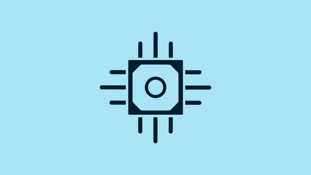 Blue Processor icon isolated on blue background. CPU, central processing unit, microchip, microcircuit, computer processor, chip. 4K Video motion graphic animation