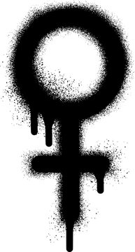 Female icon gender symbol with black spray paint.
