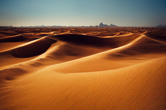 desert landscape with sand dunes and warm sun © Metzae