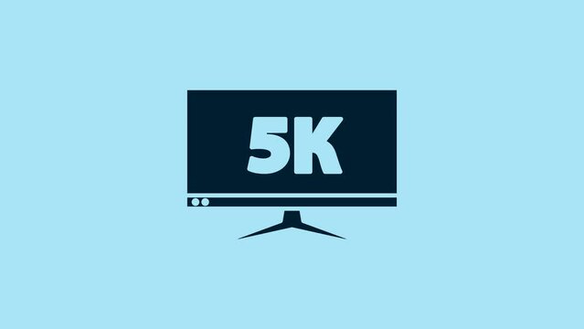 Blue Computer PC monitor display with 5k video technology icon isolated on blue background. 4K Video motion graphic animation