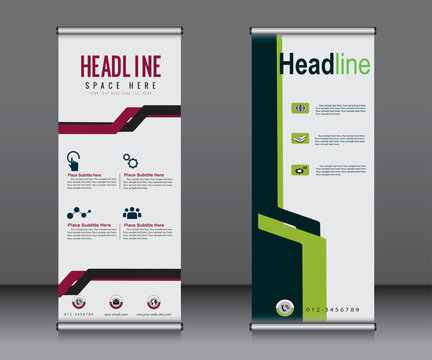 Roll up banner template design,banner layout, advertisement, pull up, polygon background.