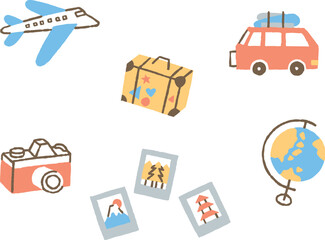 旅行に必要なものたちのセット_色