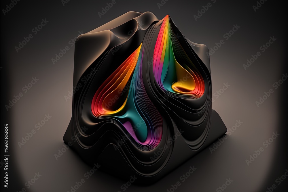 Poster a rainbow glows from inside an embossed form on a dark background. generative ai