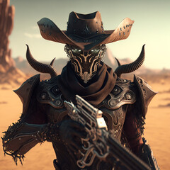 A cowboy with a futuristic gun