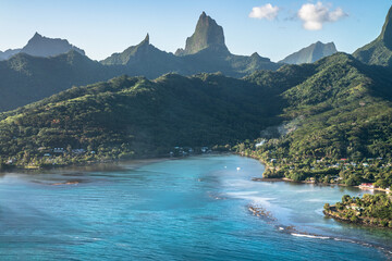Aerial view of the coast of Moorea in French Polynesia