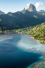 Aerial view of the coast of Moorea in French Polynesia