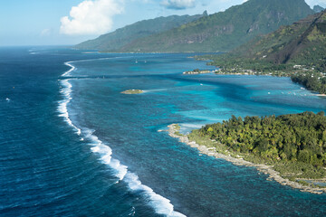 Aerial view of the coast of Moorea in French Polynesia