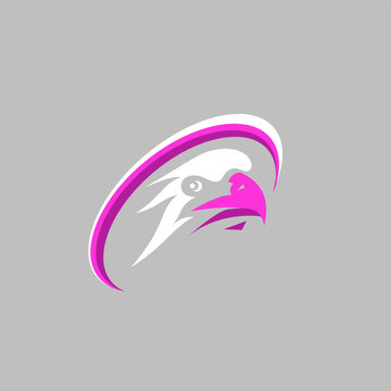 Eagle head mascot cartoon image in white and purple colors.