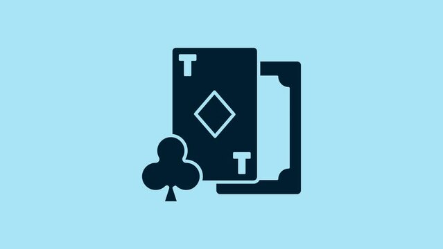 Blue Playing card with diamonds symbol icon isolated on blue background. Casino gambling. 4K Video motion graphic animation