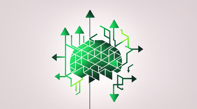 Brain with triangles and circuitry arrows