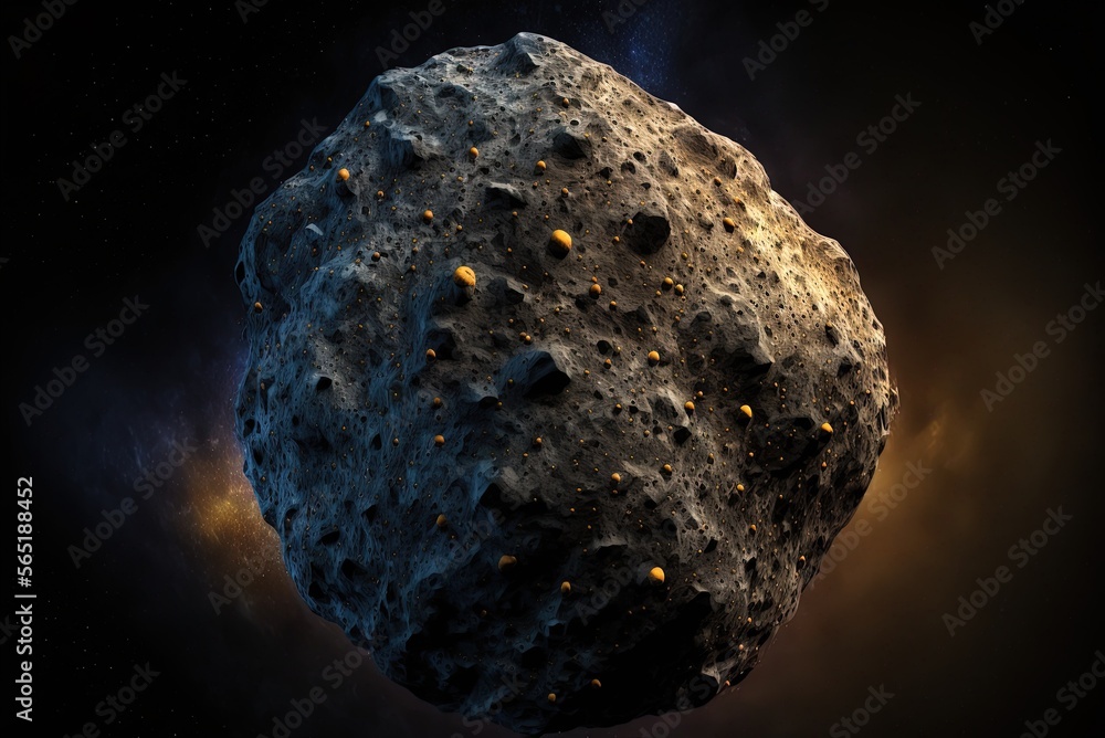 Poster image of a big planetoid asteroid floating in the void. generative ai