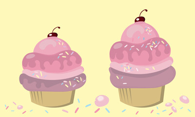 Cake. Colorful set of sweet cupcakes.