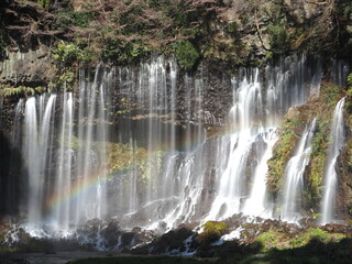 白糸の滝の流れと虹