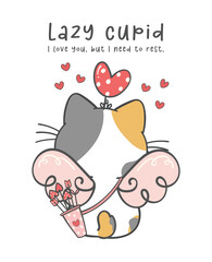 Adorable Cat Cupid with Arrows , kawaii Love-Themed Cartoon Character doodle hand drawing