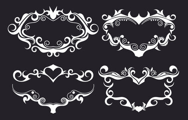 Elegant White Ornamental Frames On Black background 