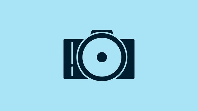Blue Photo camera icon isolated on blue background. Foto camera icon. 4K Video motion graphic animation