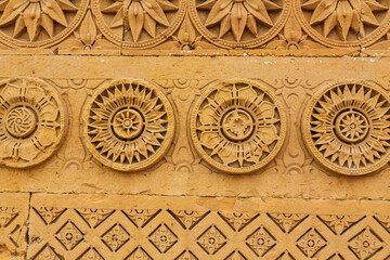 Thatta, Sindh, Pakistan - October 2021: Beautiful traditional intricate geometric and floral carved...