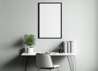 One Blank Picture Frame Mockup on White Wall, White Living Room - Generative AI 