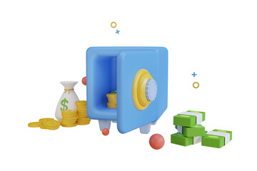  Safe box with money 3D Illustration