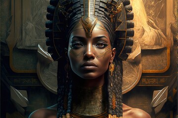 Egyptian Goddess Isis, AI Generated Image of Isis in Afrofuturistic Style - obrazy, fototapety, plakaty