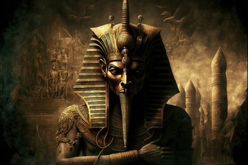 Ai Generated Image of Egyptian God Amun Ra, Ancient Egyptian Deity Ra with Pyramid - obrazy, fototapety, plakaty
