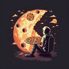 an astronaut sitting on a slice of pizza in the space staring at sun | Generative AI
