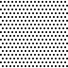 Seamless monochrome black polka dot pattern on a white background, for design and printing.
