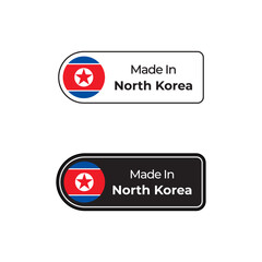 Made in North Korea labels design set with flag and text in two different styles