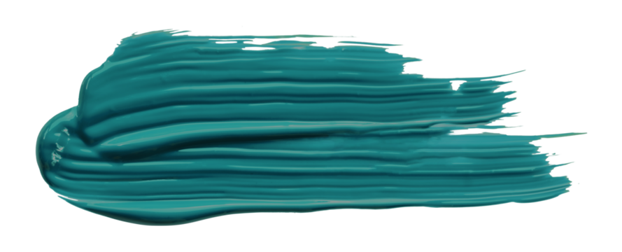 Turquoise paintbrush isolated on transparent background. deep lake green brush, png