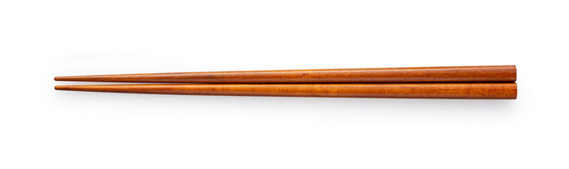 Wooden chopsticks placed on a white background.