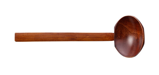 A wooden ladle placed on a white background.