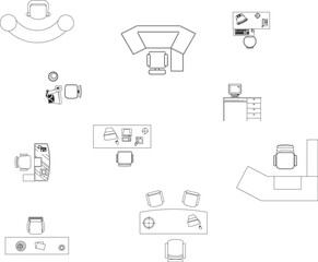 Vector illustration sketch of office work desk interior arrangement design