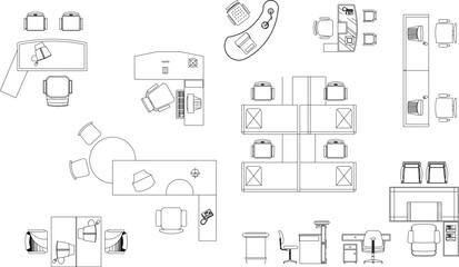 Fototapeta premium Vector illustration sketch of office work desk interior arrangement design