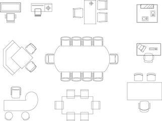Vector illustration sketch of office work desk interior arrangement design