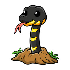 Cute happy mangrove snake cartoon out from hole