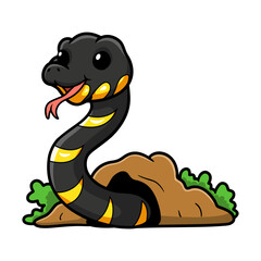 Cute happy mangrove snake cartoon out from hole