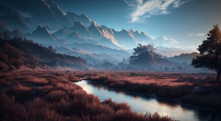 River with a montain on background