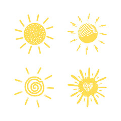 set of doodle sun. Design elements. vector illustration.