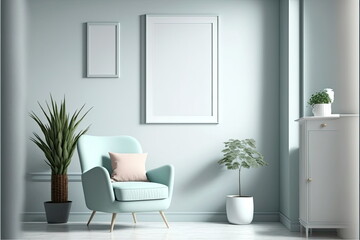 Fototapeta na wymiar Photo frame in living room minimalist design,pastel colour palette, Made by AI,Artificial intelligence