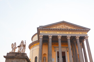 Obraz premium Neoclassical Catholic Church in Turin Italy . Cathedral with columns . Chiesa Parrocchiale della Gran Madre di Dio