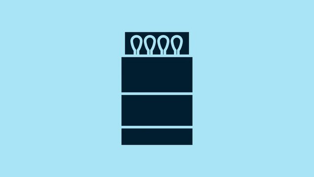 Blue Open matchbox and matches icon isolated on blue background. 4K Video motion graphic animation