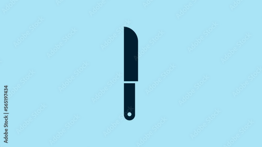 Sticker Blue Knife icon isolated on blue background. Cutlery symbol. 4K Video motion graphic animation