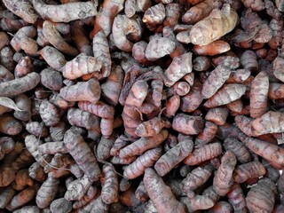 pile of fresh turmeric in the traditional market