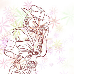 girl with flowers digital art for card illustration background